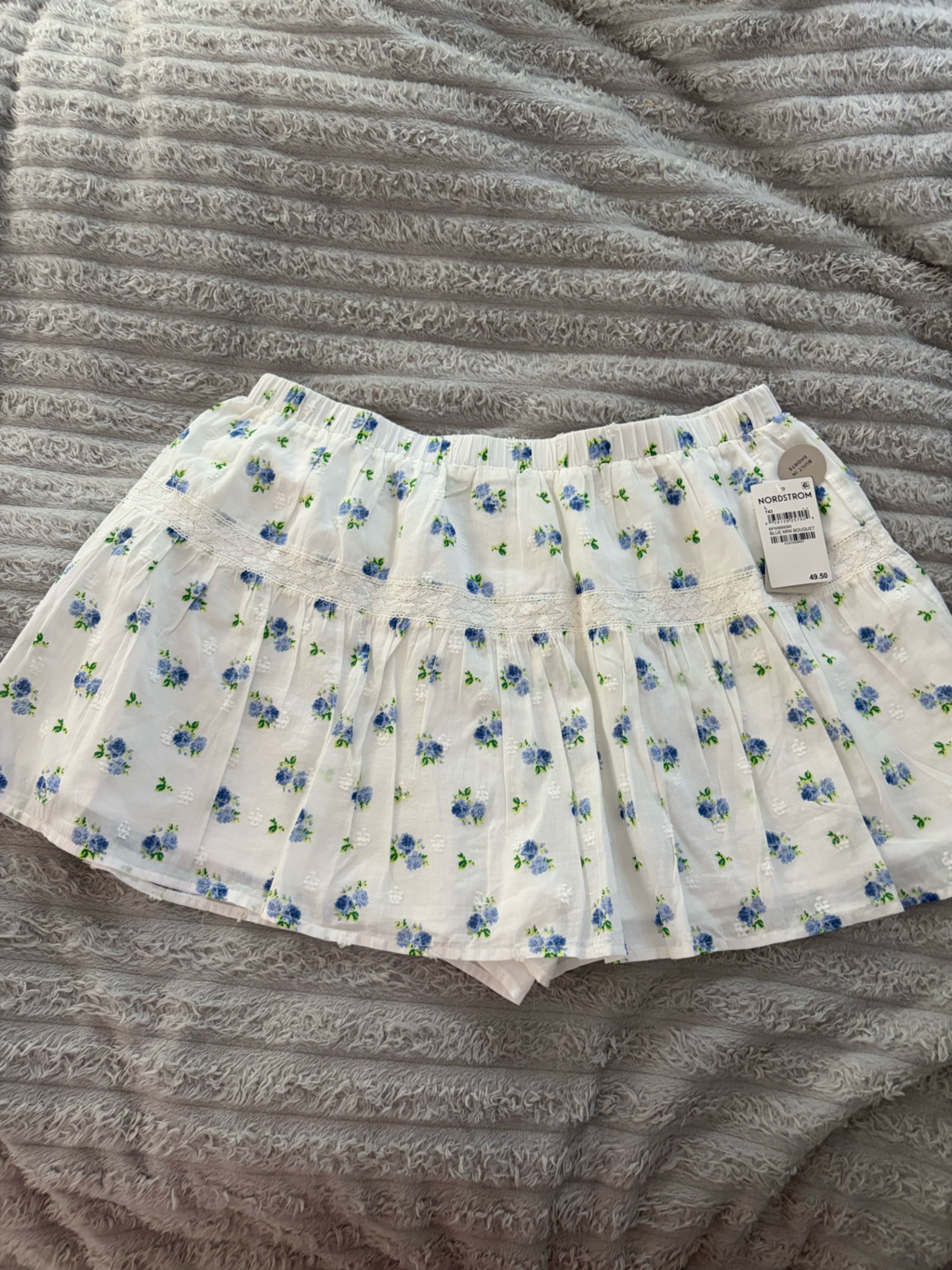 Nordstrom Bp Light Blue Floral Tiered Lace Trim Mini Skort Large